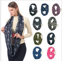 Women Scarf Infinity Scarves With Zipper Pocket Lightweight Arrow Leopard Print Ring Scarves Scarfs Storage Bib Christmas Gift