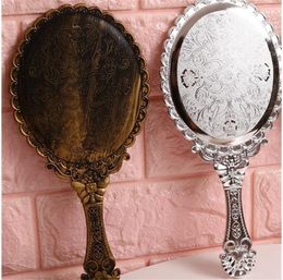 Retro Handle Round Mirror High Quality Cosmetic Mirrors Portable Princess Looking Glass Compact Carving Pattern Lady Fashion 2 2jf G2