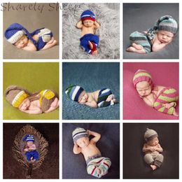Recém-nascido Fotografia Props Baby Boy menina Photoshoot Crochet listrado Outfit infantil Imagem aniversário Atire a roupa do bebê chuveiro presente