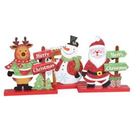 Christmas Home Table Decoration Merry Christmas Santa Snowman Deer DIY Desk Ornament Table Centerpiece Wooden Dinner Room Decor