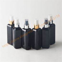 100ml shiny black square PET bottle with aluminum sprayer.mist PET bottle. travel refillable perfume container