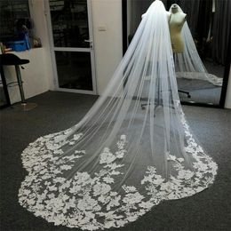 2021 Elegant Wedding Veils Lace Applique White Ivory Champagne Long Bridal Veil Custom Made Wedding Accessories