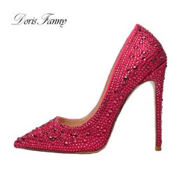 hot pink pump UK - Casual Designer Sexy lady fashion Women's Sexy Pumps Hot pink crystals wedding shoes red sexy high heels stiletto large size 12cm 10cm