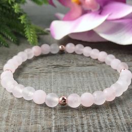 MG0967 6 mm Matte Rose Quartz Bracelet Rose Gold Colour Beaded Bracelet High Quality Healing Crystals Yoga Mala Jewellery