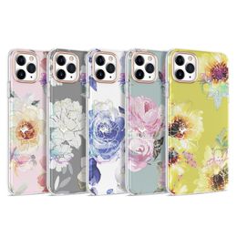 Durable Gold Plated Flowers Cases for iPhone 12 Mini 11 Pro XS MAX XR X 8 7 Plus Electroplating IMD Pattern Soft TPU Phone Cover