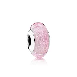 NEW 100% Sterling Silver 1:1 Glamour 791650 Pink Shimmer Charm Glass Bead Original Women Wedding Fashion Jewellery 2018 Gift