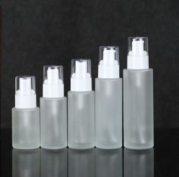 30/40/50/60ml frosted transparent glass cosmetic bottle with press lotion dispenser fine mist sprayer pump SN1852