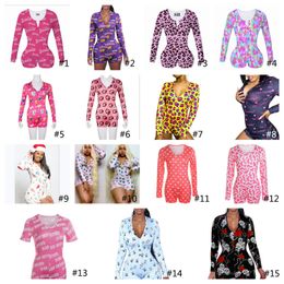Hot Sale Womens Pajamas Jumpsuit Sleepwear Fashion Floral Long Sleeve V Neck Bodycon Jumpsuit Bodysuit Romper Shorts Pants Overalls