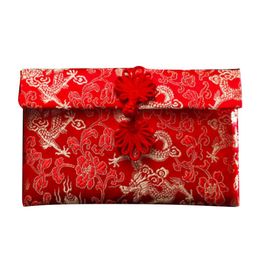 Chinese Knot Brocade Red Envelopes Dragon Phoenix Pattern Home Decor Exquisite Money Packets Wallet Silk Cloth Spring Festival