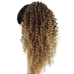 Virgin Drawstring Curly Ponytail extension ombre brown blonde afro Pony Hair Pieces for African American Women Kinky 120g