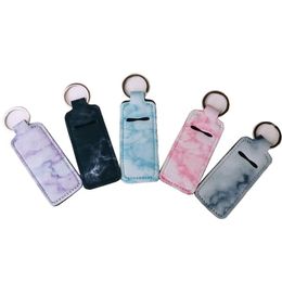 Neoprene Keychains RTS SBR Keyring Sunflower Leopard Flower Chapstick Holder Lipstick Cases Cover Portable Balm Holder Marble Key