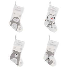 Christmas Nonwoven Stocking 27x52x2cm Penguin Design White Stocking Child Gift Candy Bag Xmas Home Decorative Stocking