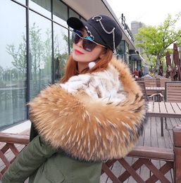 hot sale brown raccoon fur trim maomaokong brand Women snow coats yellow brown white rabbit fur lining mini army green female parkas