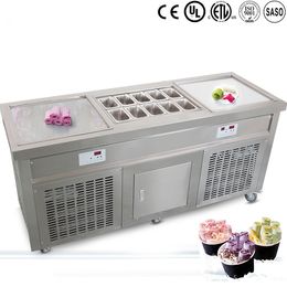 Free shipping to door Commercial CE ETL Franchise kitchen double square pans with 10 cooling tanks fried ice cream machine