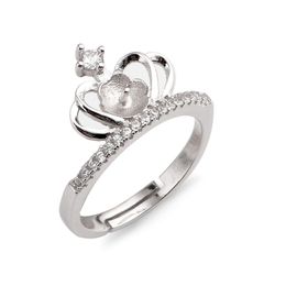 Crown Design Ring Dazzling Cubic Zirconia Jewellery 925 Sterling Silver Findings Pearls Semi Mount 5 Pieces