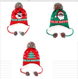 Children Baby Knit Hat Winter Warm Fleece Lined Beanies Letters Embroidery Beanies Kids Cap Christmas Ski Snow Hats Ear Muff Hats D91005