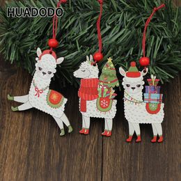 3Pcs Wooden Alpaca Christmas Pendants Ornaments Xmas Tree Hanging Decoration for home New year Decor kids toys