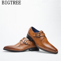 Monk Strap Shoes Men Classic Brown Dress Italian Brand Mens Formal Shoes Genuine Leather Coiffeur Designer Men Office 2020