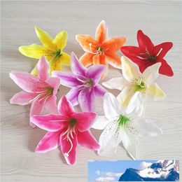 200pcs 13cm 8Colors Artificial Fabric Silk Lily Flower Head For DIY Wedding Wall Arch Background Bouquet Decorative Hat Accessoires