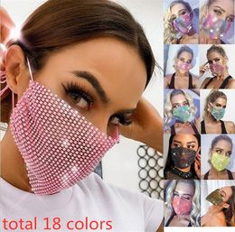 Fashion Colorful Mesh Masks Bling Diamond Party Masks Rhinestone Grid Net Mask Washable Sexy Hollow Mask For Women HHE1444