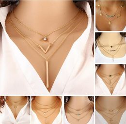 Choker Collier Necklaces Boho Pearls Diamond Multilayer Necklaces For Women Men Bar Layered Tassel Metal Gold Chain Necklace