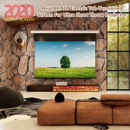 16:9 HDTV Ambient light UST ALR 4K TV Remote Control Tab Tensioned Electric Drop Down laser projector screen PET Crystal