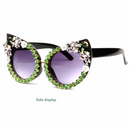 Sunglasses female tide wild flowers diamond handmade glasses seaside vacation sunglasses retro cat eye