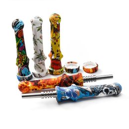 DHL free Printing Silicone NC kit with Stainless Steel Tip Dab Straw Oil Rigs Silicone Smoking Pipe glass pipe smoking