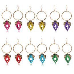Earring Jewellery Printing Geometric Colourful Eardrop Afro Wooden Earrings Fashion Wood Statement Hoop Earrings For Women Lady