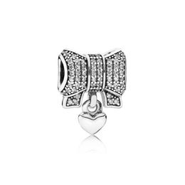 NEW 100% 925 Sterling Silver 1:1 Authentic 791776CZ Bow & Heart Clear CZ Charm Bracelet Original Women Jewellery Gift