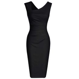 Women Office Business Pencil Dress 2020 Elegant Work Wear Sleeveless Ladies Slim Black Vintage Party Summer Sheath Bodycon Dress