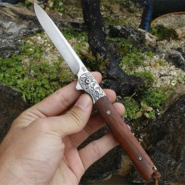 Magic Arrow FastOpen Pocket Folding Knife D2 Blade Red Sandalwood Handle Tactical Rescue Hunting Fishing EDC Survival Tool Xmas Gift Knives 05515