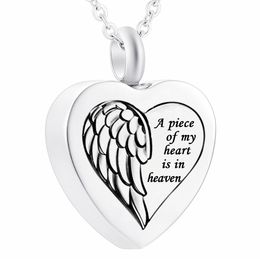 Lovely Charms Mini Heart Angel Wings Memorial Necklace for Ashes Stainless Steel Keepsake Memorial-A Piece Of My Heart Is In Heaven