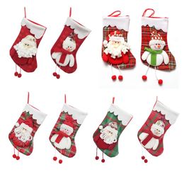 Santa Snowman Design Stocking Merry Christmas Hanging Gift Stocking Red Non-woven Fabric Xmas Tree Hanging Socks