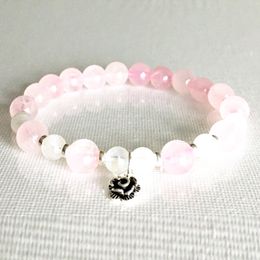 MG0803 6 mm Moonstone Rose Flower Charm Bracelet Womens Heart Chakra Bead Energy Bracelet Trendy Crystals Healing Bracelet