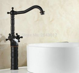 Wholesale and Retail Black Basin Faucets Deck Mounted Hot and Cold Mixer Dual Handle Swivel Spout Basin Black Mixer ZR292
