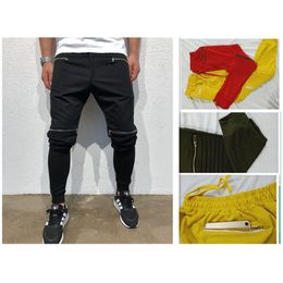 Mens Folds Zipper Pant Fashion Trend Personality Loose Jogging Feet Pants Designer Male Casual Straight Hip Hop Middle Waist Trousers