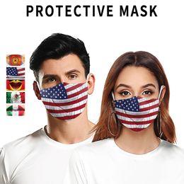 3D-Druck von der Flagge der Vereinigten Staaten und Mexiko Mode Gesichtsmaske einstellbar Schutzmaske Staub mit PM2.5 Filtermasken w-00229