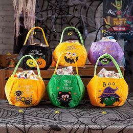 Halloween Pumpkin Candy Bag Kids Cartoon Handbag Purses Bat Cat Trick or Treat Letters Embroidery Totes Hallowmas Party Decor Gifts D9710