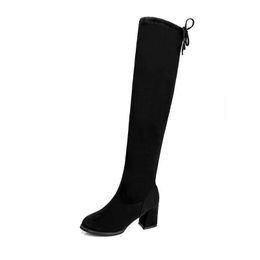 Fashion Women Boots Spring Winter Over The Knee Heels Quality Suede Long Comfort Square Thigh High Boots
