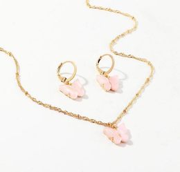 Butterfly Pendant Necklaces And Earrings Set For Women Girls Fashion Pink Gold Necklace Elegant Choker Sweet Jewellery Gift DHL free