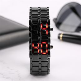 Mode Männer Uhr Herren Uhren Voll Metall Digitale Armbanduhr Rote LED Samurai für Männer Junge Sport Einfache Uhren relogio masculino13218