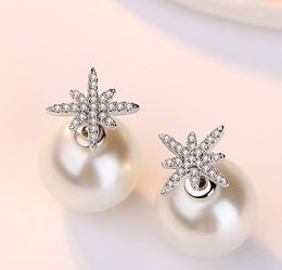 Shining Star Crystal Designer Stud Earrings with Pearl Shining Bling CZ Zircon Diamond Stone Elegant Earring Earings Ear Rings Jewellery for Women