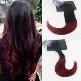 Straight Hair 14-24" 7Pcs 120gram Ombre Colour #1B#99J Brazilian Remy Hair Extensions Full Set Cilp On Hair Extensions Free Shipping