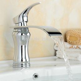 Basin Waterfall Faucet Chrome Polished Basin Sink Mixer Taps Deck Mounted Hot Cold Single Handle Bath Antique Faucet ZR619