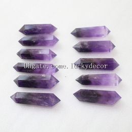 10Pcs 50mm Small Uruguay Amethyst Double Terminated Healing Chakra Point Hand Carved Natural Deep Purple Quartz Crystal Stone Faceted Wand