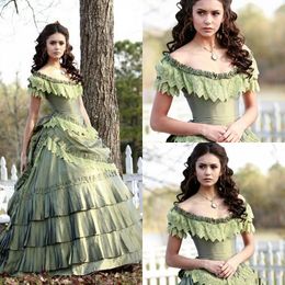vintage masquerade dresses Australia - Retro Nina In Vampire Diary Vintage Prom Dresses 2021 Lace Tiered Ruffle Skirt Scoop Neck Gothic Ball Gown Taffeta Formal Masquerade Dress