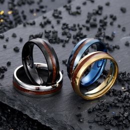 6MM Stainless Steel wood rings band Tail mens Engagement Wedding ring for men gold silver black hip hop Jewellery