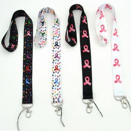 breast cancer ribbon Lanyard mobile phone key chain Neck Strap Camera ID Card Lanyard wholesale