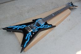 lightning guitar NZ - 8 Strings Black Body Chrome Hardware Electric Guitar with Lightning Pattern,2 Pickups,can be customized